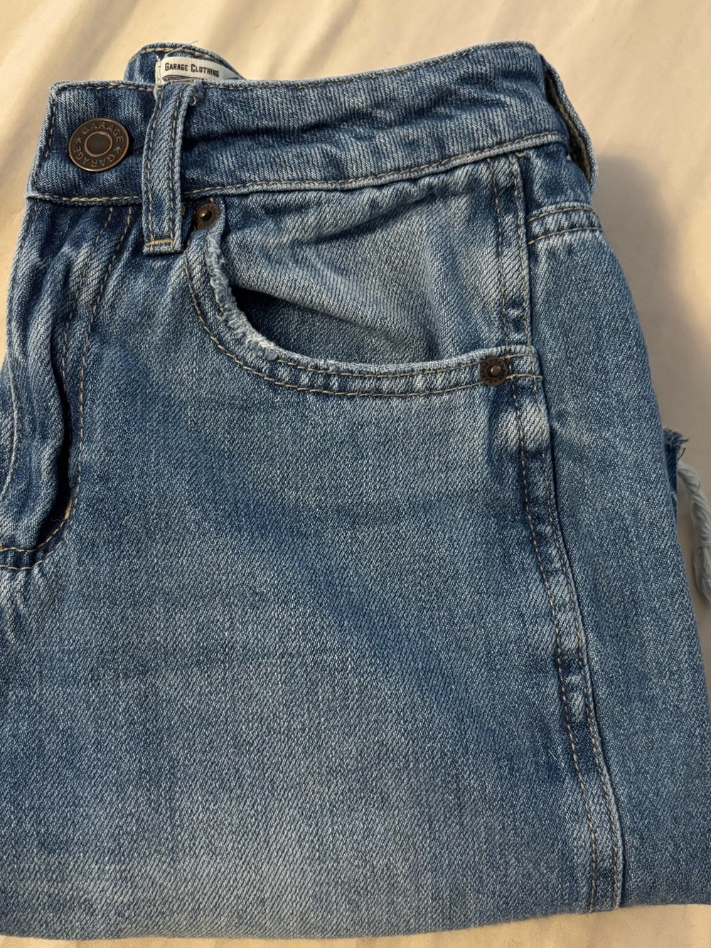 Garage Distressed Medium Wash Slouchy Cropped Boyfriend Denim Jeans 0